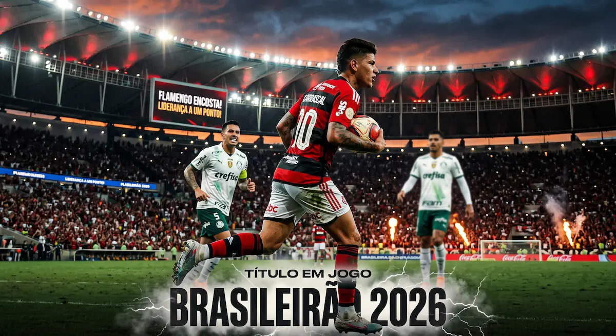 Comemoração dos jogadores do Flamengo após assumir a liderança do Brasileirão 2026.